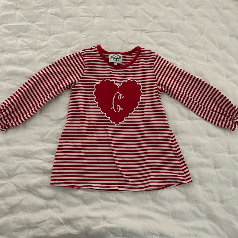 Cecil and Lou heart top with letter “c”. Size 3T